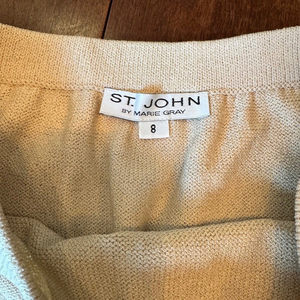 VTG St. John Suit Jacket 6 Skirt 8 Women Beige Studded Santana Knit Zi - Picture 7 of 14